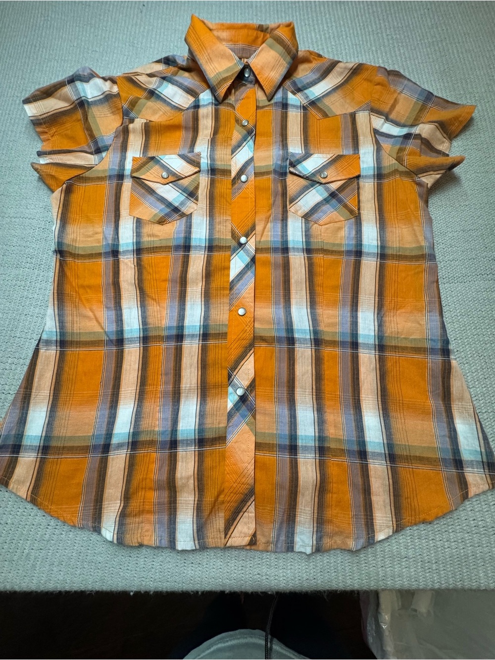 Women’s Roper Orange Plaid Short-Sleeve Western Button-Down Shirt